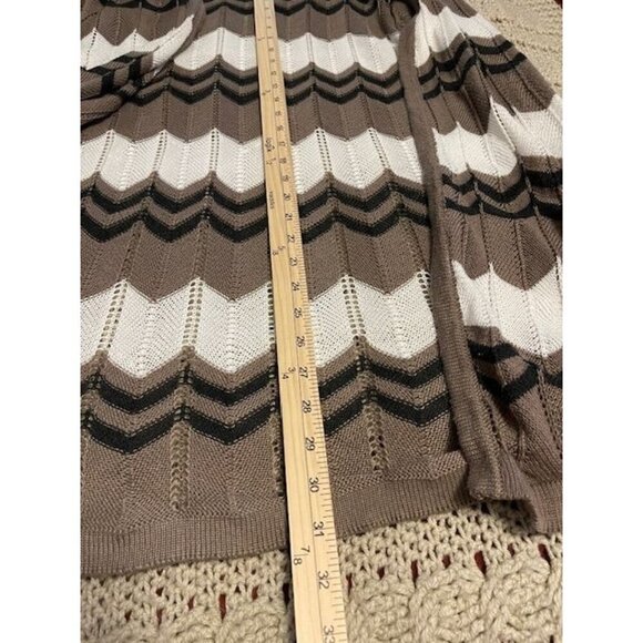 Ember Cardigan Sweater Women's size Medium Chevron Open Knit Brown & White - Picture 9 of 12